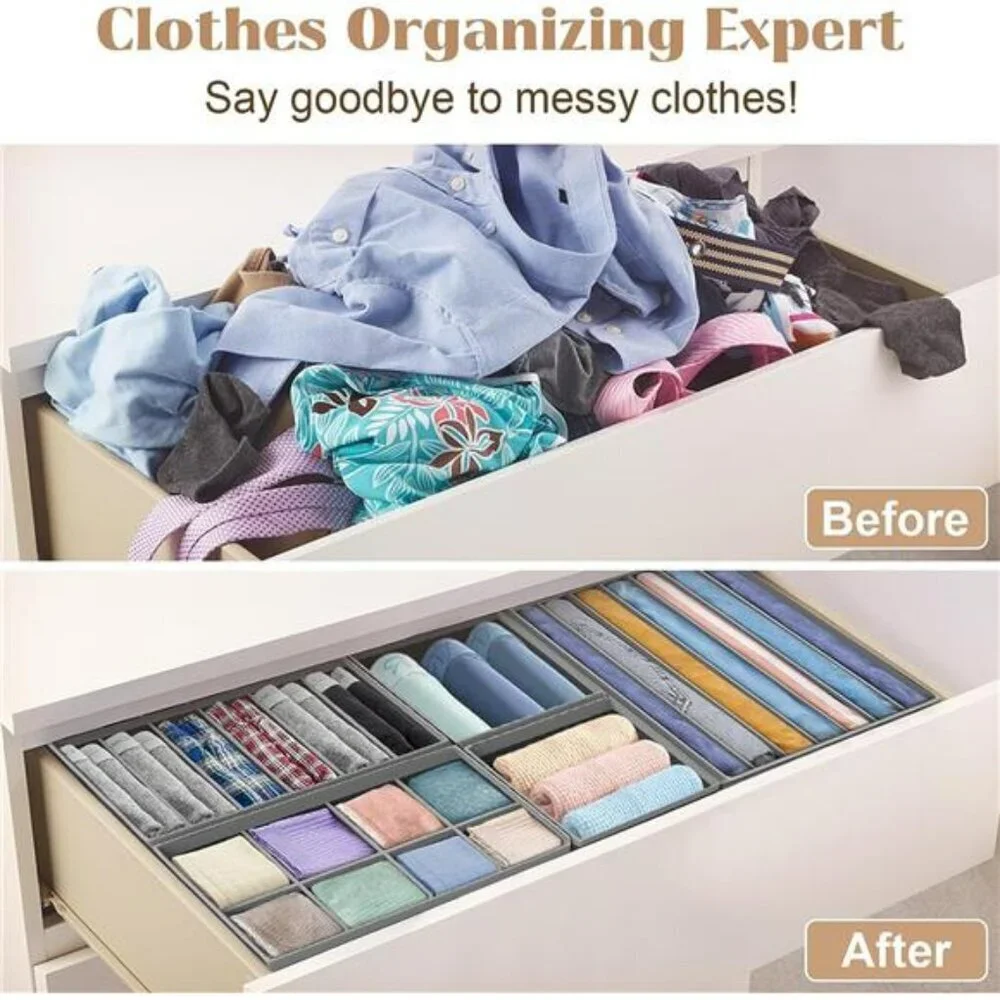 Foldable Dresser Drawer Organizer Set Underwear Sock Closet Storage Bins